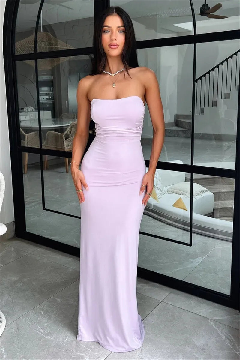Strapless Backless Lace-up Maxi Dress For Women Summer New Off-shoulder Sleeveless Bodycon Club Party Long Dress