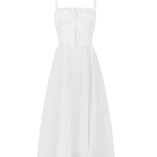 Load image into Gallery viewer, Full Lining Elegant Lace Up Holiday Party Dresses Midi Sexy Spaghetti Strap Split Dress White Summer Dress Women 2023
