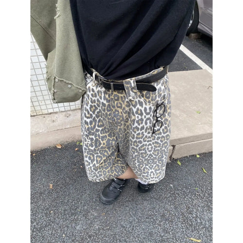 Load image into Gallery viewer, Retro Leopard Print Denim Shorts for Women New Bottoms Streetwear Fashion Casual Y2k Wide Leg Pants Pantalones Cortos De Mujer
