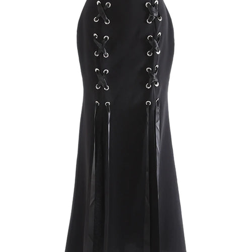 Load image into Gallery viewer, High Waist Black Bandage Slit Chiffon Long Mermaid Half-body Skirt Women Fashion Tide New Spring Autumn 2025 1DJ0911
