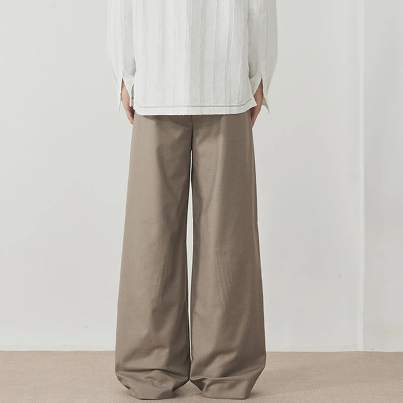 Men's Threedimensional Pleated Suit Pants Straight Trendy Niche Design Fold Solid Color Simple Male Casual Clothing 9W1899