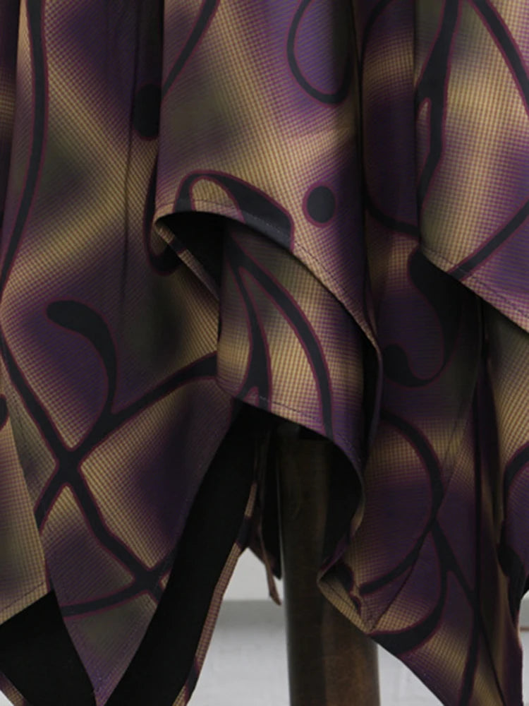 Women Purple Print Irregular Elegant Spaghetti Strap Dress New V-Neck Sleeveless Fashion Tide Spring Autumn 2025 1DJ0346