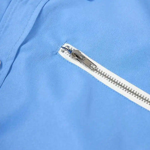 Load image into Gallery viewer, Women Blue Zipper Color-block Big Size Blouse New Lapel Long Sleeve Loose Fit Shirt Fashion Spring Autumn 2025 1DF8121
