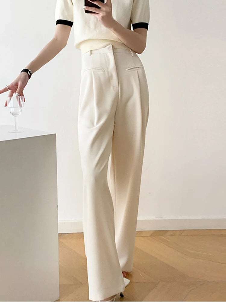 Casual Solid Wide Leg Pants For Women High Waist Minimalist Loose Trousers Female Fashion Clothing Style