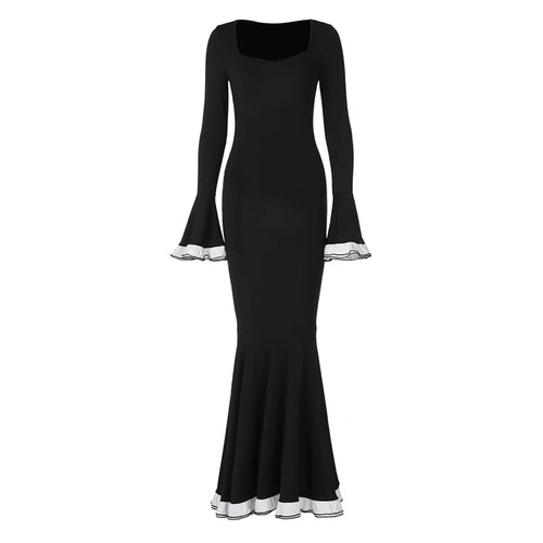 Load image into Gallery viewer, Flare Sleeve Sexy Bodycon Elegant Long Sleeve Maxi Dress Women High Waist Square Collar Evening Dress Female Clothes
