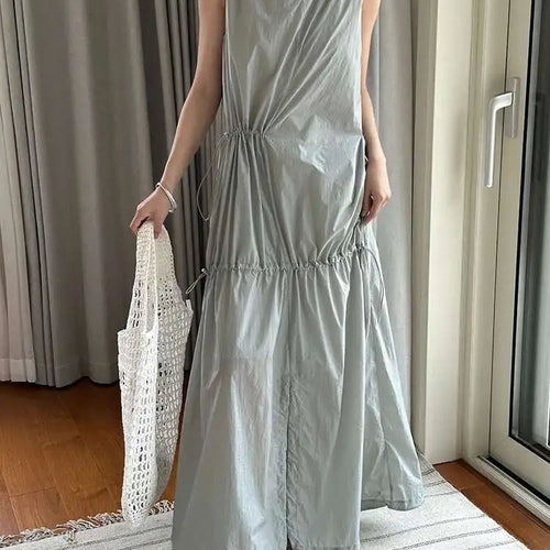 Load image into Gallery viewer, Women White Gray Big Size Long Elegant Thin Dress New Square Collar Sleeveless Fashion Tide Spring Summer 2025 1DH6054
