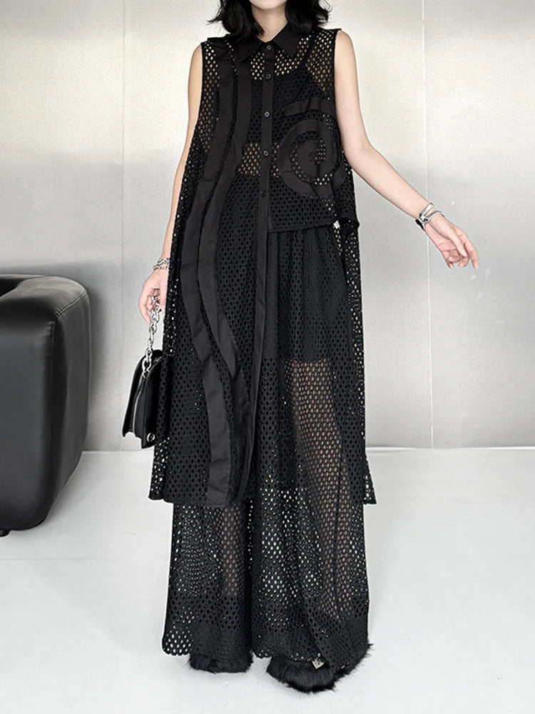 Big Size Black Grid Vest Wide Leg Pants Two Piece Suit New Lapel Sleeveless Women Fashion Tide Spring Autumn 2025 1DJ1417