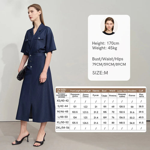 Straight Dress Denim Women 2025 Summer Simple Short Sleeve Office Lady Jean Flip Neck Draped Cool Shirt Dress 12542067