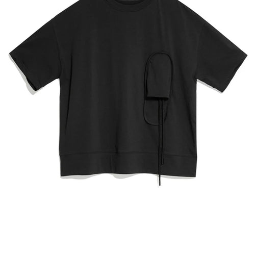 Load image into Gallery viewer, Women Black 3d Patch Spliced Big Size Casual T-shirt New Round Neck Short Sleeve Fashion Tide Spring Summer 2025  1DJ1777
