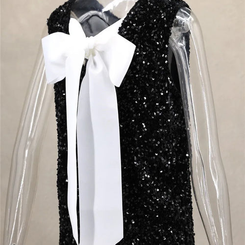 Load image into Gallery viewer, Sequins Backless Bow Sexy Mini Dress For Women Robe 2025 New Sleeveless A-line Sparkle Club Dress Elegant Vestido
