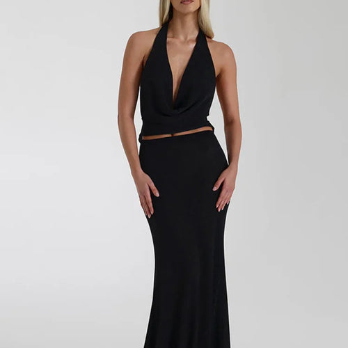 Load image into Gallery viewer, Halter Deep V Neck Backless Sexy Maxi Dress For Women Fashion Sleeveless High Waist Slim-fit Beach Club Party Dress
