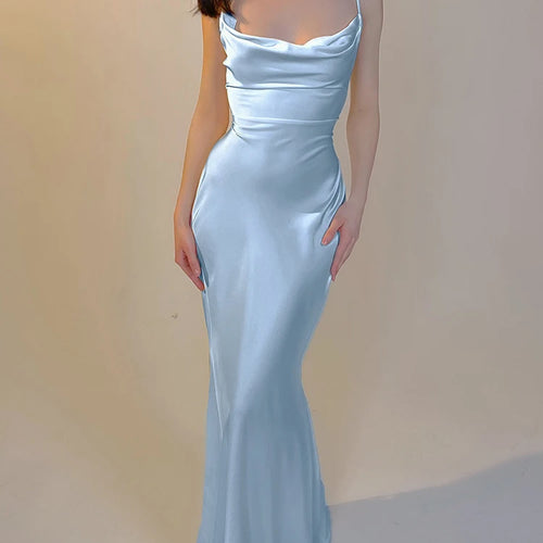 Load image into Gallery viewer, Elegant Satin Slips Backless Solid Bandage Sexy Slim Maxi Dress Spring Women Clothes Evening Party Birthday Festival
