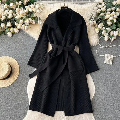 Load image into Gallery viewer, Korean New Autumn Winter Women Simplicity Solid Long Sleeves Vacation Bandage Cardigan Knitwear Sweater Coat Fashion Trend Thick
