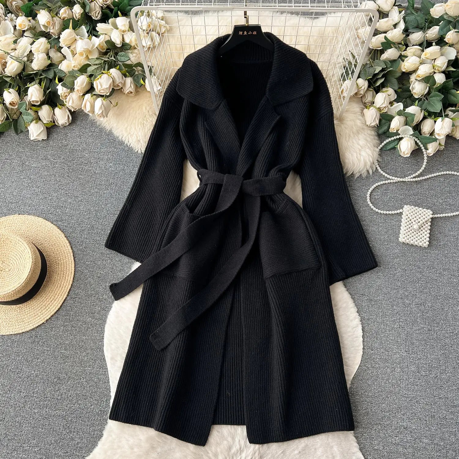Korean New Autumn Winter Women Simplicity Solid Long Sleeves Vacation Bandage Cardigan Knitwear Sweater Coat Fashion Trend Thick