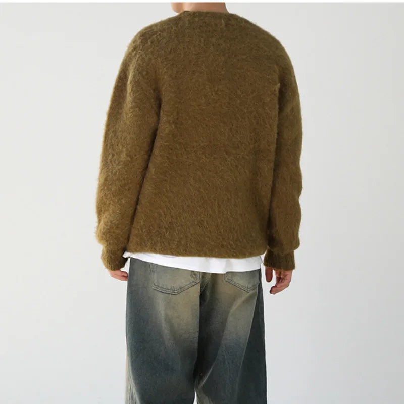 Winter Men's Sweater Round Neck Wool Knit Tops Fashion Korean Style Loose Plush Pullovers Trend Autumn Clothing 9C2831