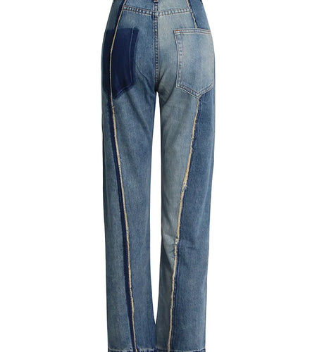 Solid Jeans For Women High Waist Patchwork Pocket Casual Loose Trousers Female Autumn Fashion Style Clothing