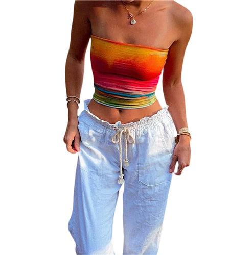 Tie Dye Tube Top y2k Aesthetic Clothes Women Summer Off Shouder Strapless Sleeveless Bandeau 2000s Vest Streetwear
