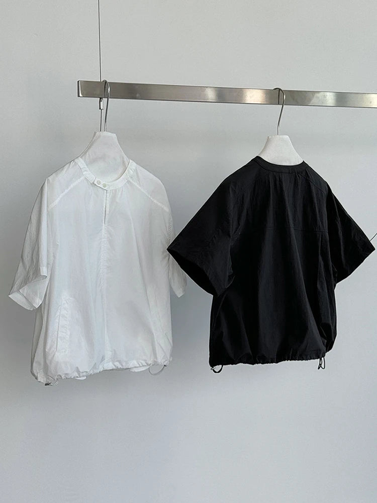 Black Thin Shirt Half-body Skirt Two Pieces Suit New Round Neck Short Sleeve Women Fashion Tide Spring Summer 2025 1DJ1281