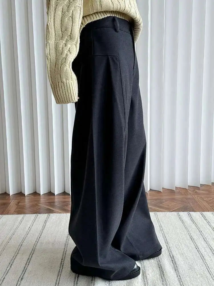 High Waist Gray Brief Shaped Long Wide Leg Elegant Pants New Trousers Women Fashion Tide Spring Autumn 2025 1DH8413
