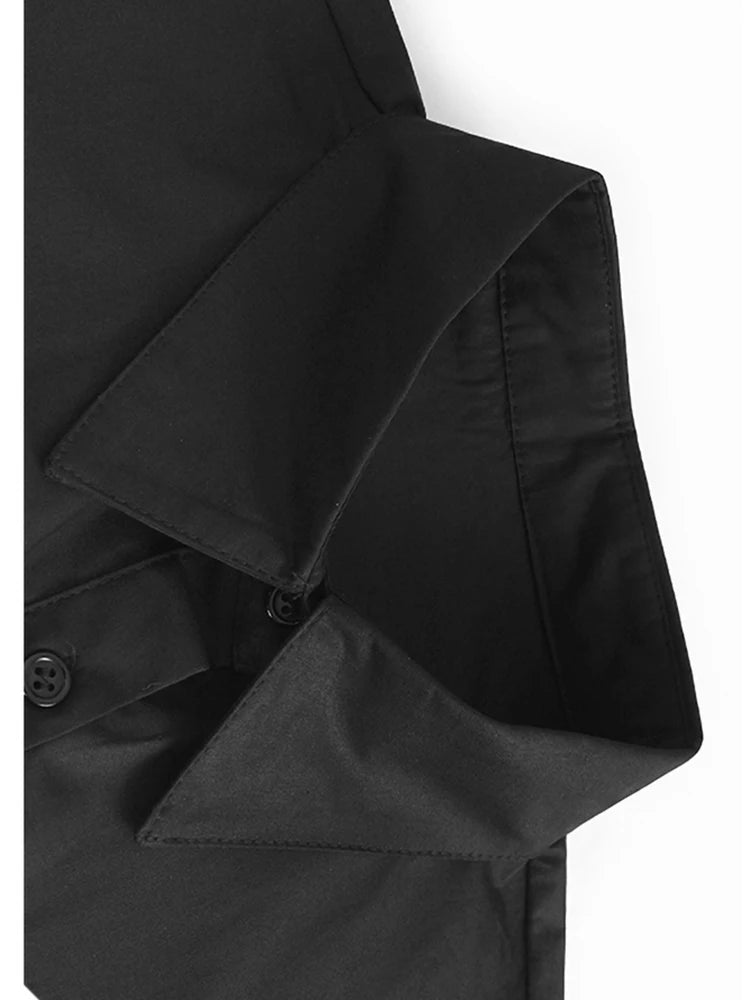 Women Blue Circle Printed Spliced Big Size Midi Shirt Dress New Lapel Short Sleeve Fashion Tide Spring Summer 2025 1DJ1356