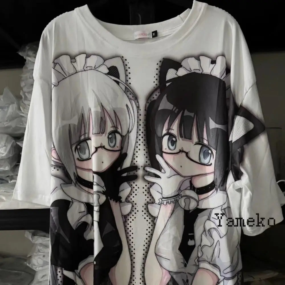 2024 Women Clothing Cartoon Print Tshirts Y2k Tops Short Sleeve O-neck Loose Camisetas Casual Summer T-shirt Chic Japanese Tees