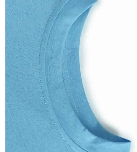 Women Blue Back Mesh Ruffles Big Size Casual T-shirt New Round Neck Short Sleeve Fashion Tide Spring Summer 2025 1DJ0181