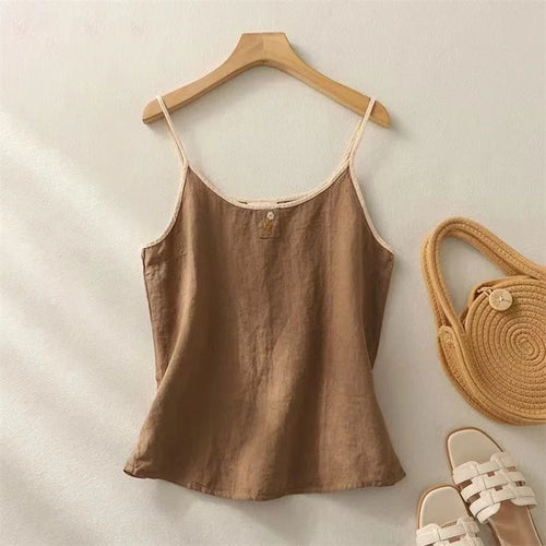 Load image into Gallery viewer, y2k Cami Tops Women Summer Clothes Floral Embroidery Spaghetti Strap Sleeveless Cotton Linen T Shirts 2000s Clothing
