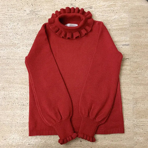 Load image into Gallery viewer, Basic Sweater Pullover Women Japan Korean Ruffle Turtleneck  Sweet Base Knit Tops Fashion Solid Y2k Cute Jumper

