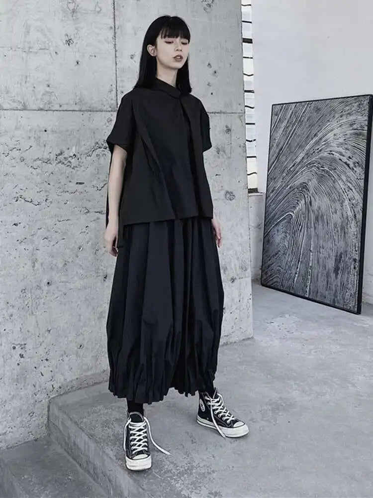 High Elastic Waist Black Brief Pleated Wide Leg Pants New Loose Fit Trousers Women Fashion Tide Spring Autumn 2025 1DF1103