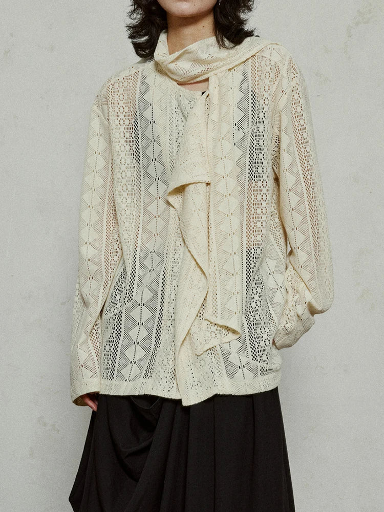 Women Black Lace Hollow Out Big Size Blouse New Bow Collar Long Sleeve Shirt Fashion Tide Spring Autumn 2025  1DJ1179