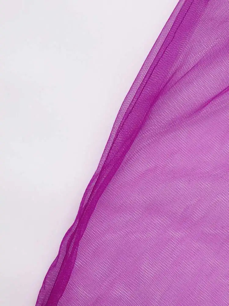 Women Purple Ruffles Mesh Perspective Big Size Long Dress New Round Neck Half Sleeve Fashion Spring Summer 2025 JR7711