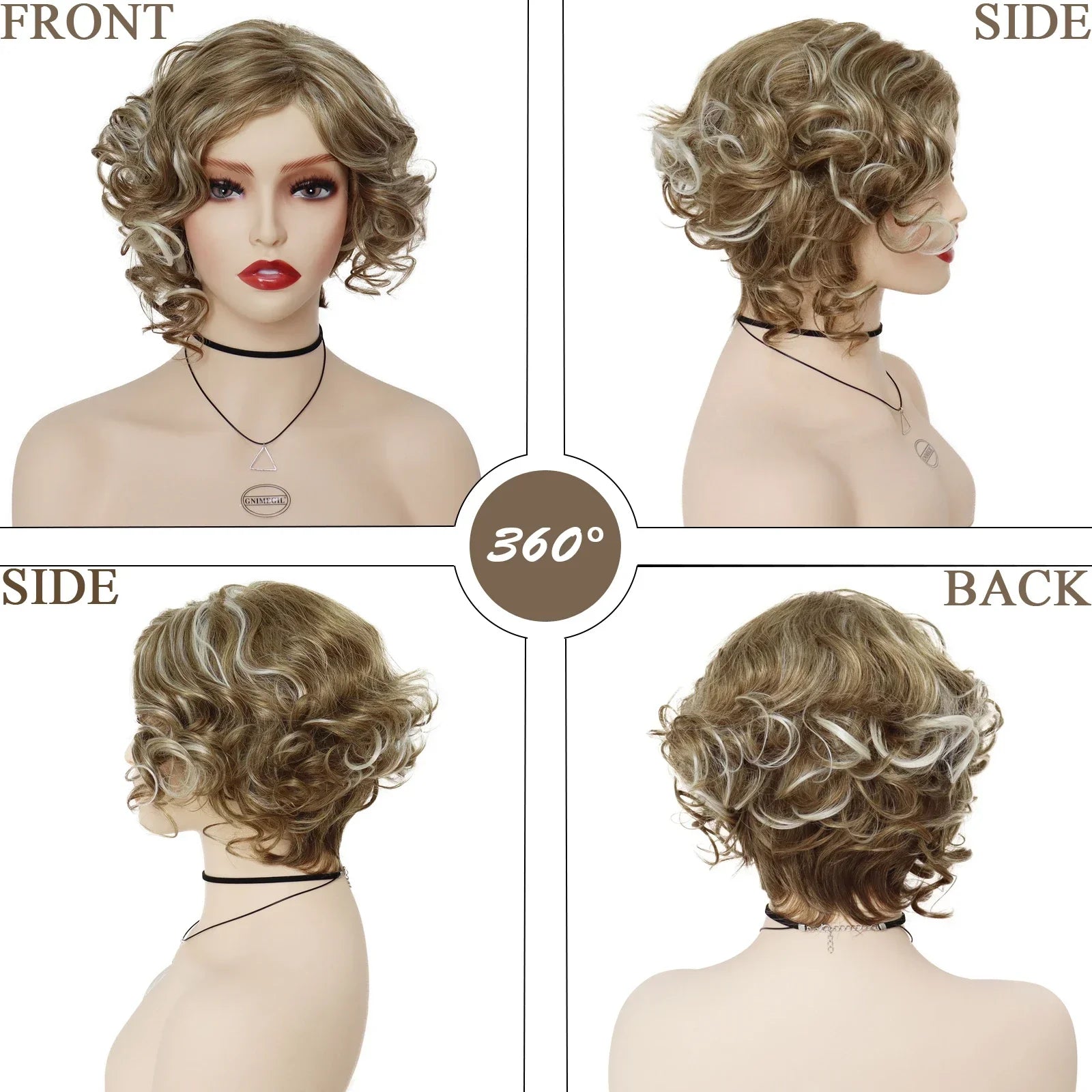 Synthetic Natural Short Curly Wigs for Women Mix Blonde Hair Layered Wig with Bangs Cancer Patient Wig Gift Cosplay Wig