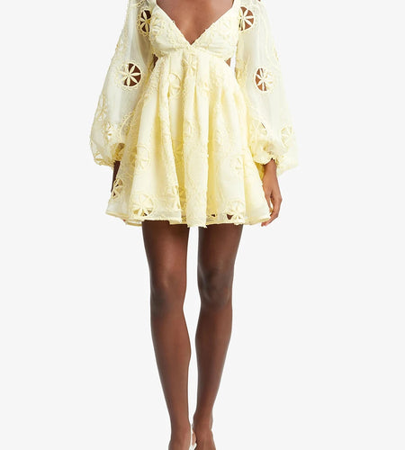 Solid Hollow Out Loose Dresses For Women V Neck Long Sleeve High Waist Temperament Mini Dress Female Fashion New