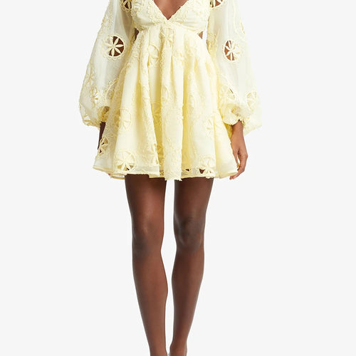 Load image into Gallery viewer, Solid Hollow Out Loose Dresses For Women V Neck Long Sleeve High Waist Temperament Mini Dress Female Fashion New
