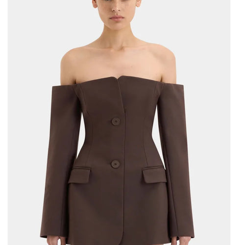 Load image into Gallery viewer, Elegant Long Sleeved Suit Dress Women Button Slim One Shoulder Dress Female Summer New 2024 Sexy Pocket Suit Streetwear
