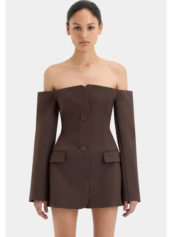 Elegant Long Sleeved Suit Dress Women Button Slim One Shoulder Dress Female Summer New 2024 Sexy Pocket Suit Streetwear