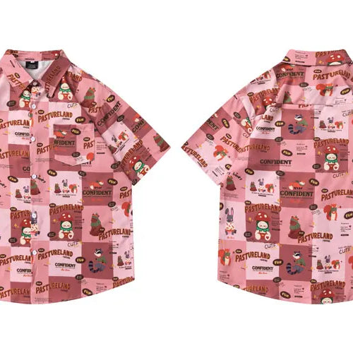 Load image into Gallery viewer, Summer Harajuku Shirts Harajuku Cartoon Graphic Printed Button Up Beach Blouse Streetwear Men Casual Baggy Short Sleeve Tops
