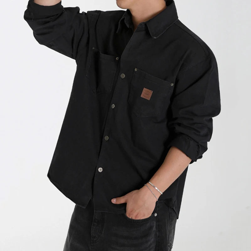 Men's Long Sleeved Shirt New Spring Loose Solid Color Casual Shirts Korean Single Breasted Trendy Lapel Jacket 9W1442