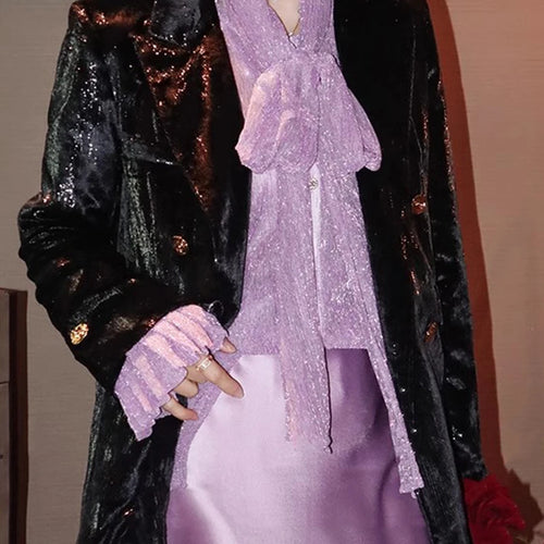 Load image into Gallery viewer, Solid Spliced Lace Up Loose Blouses For Women Scarf Collar Long Sleeve Minimalsit Shirts Female Fashion Style New
