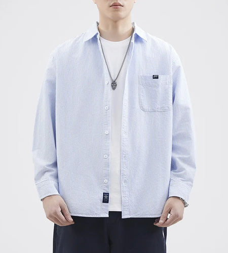 Men's Shirt Striped Turn-down Collar Thin Style Casual Lapel Shirts New Trendy Summer Japanese Style Male Top 9W1314