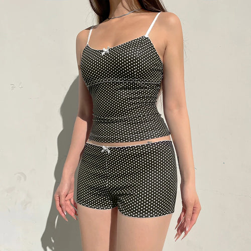 Load image into Gallery viewer, Y2K Aesthetics Polka Dot Printed Two Pieces Set Women&#39;s Skinny With Bow Mini Camis+Micro Shorts Summer Basic Outfits
