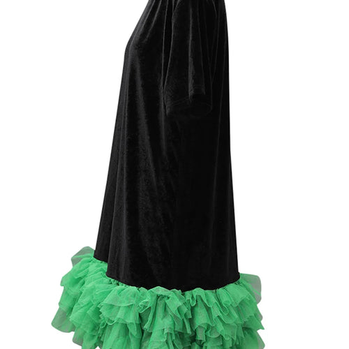 Load image into Gallery viewer, Women Green Mesh Ruffles Hem Big Size Knee-Length Dress New Round Neck Short Sleeve Fashion Spring Summer 2025 CPG2904
