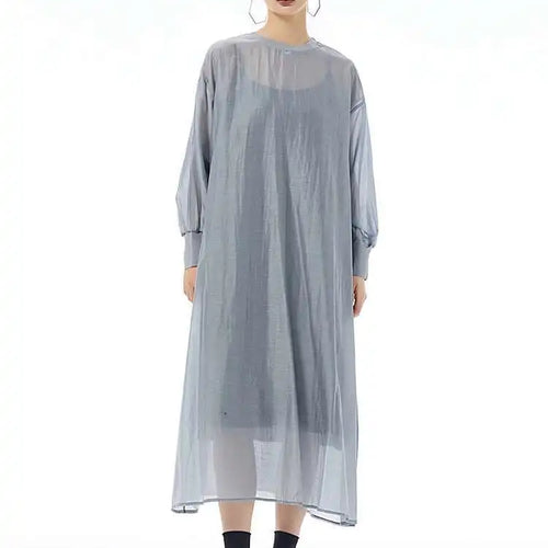 Load image into Gallery viewer, Women Khaki Mesh Perspective Big Size Thin Dress New Round Neck Long Sleeve Fashion Tide Spring Autumn 2025 1DH7412
