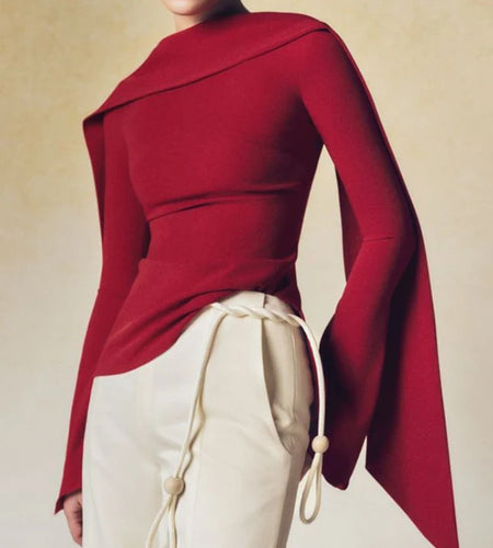 Autumn Winter Women's Solid Pullovers Tops 2024 New Fashion Flared Sleeves Long Sleeves Zipper Boat Neck Warmth Originality Tops