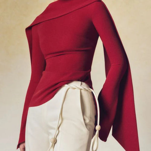 Load image into Gallery viewer, Autumn Winter Women&#39;s Solid Pullovers Tops 2024 New Fashion Flared Sleeves Long Sleeves Zipper Boat Neck Warmth Originality Tops
