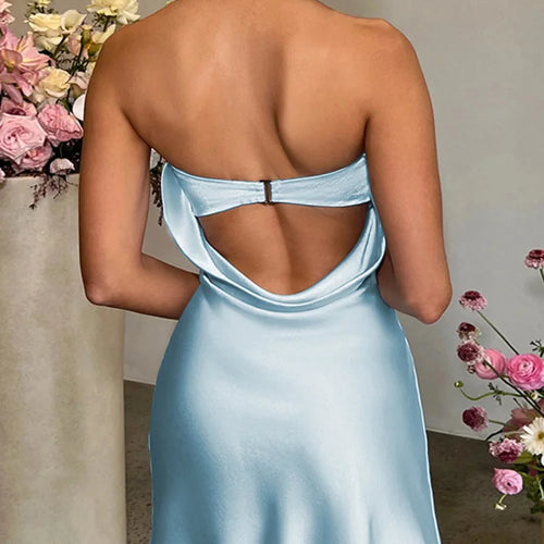 Load image into Gallery viewer, Satin Sexy Backless Mini Dress Women Robe Fashion Strapless Sleeveless Bodycon Night Club Party Short Dresses Vestido

