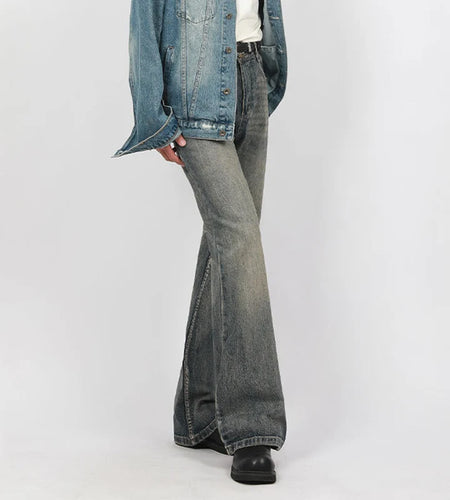 Trendy Male Jeans Flare Pants Solid Color Summer Men Wear Washed Bottoms High Street Men Clothing Trend 2025 9W1289