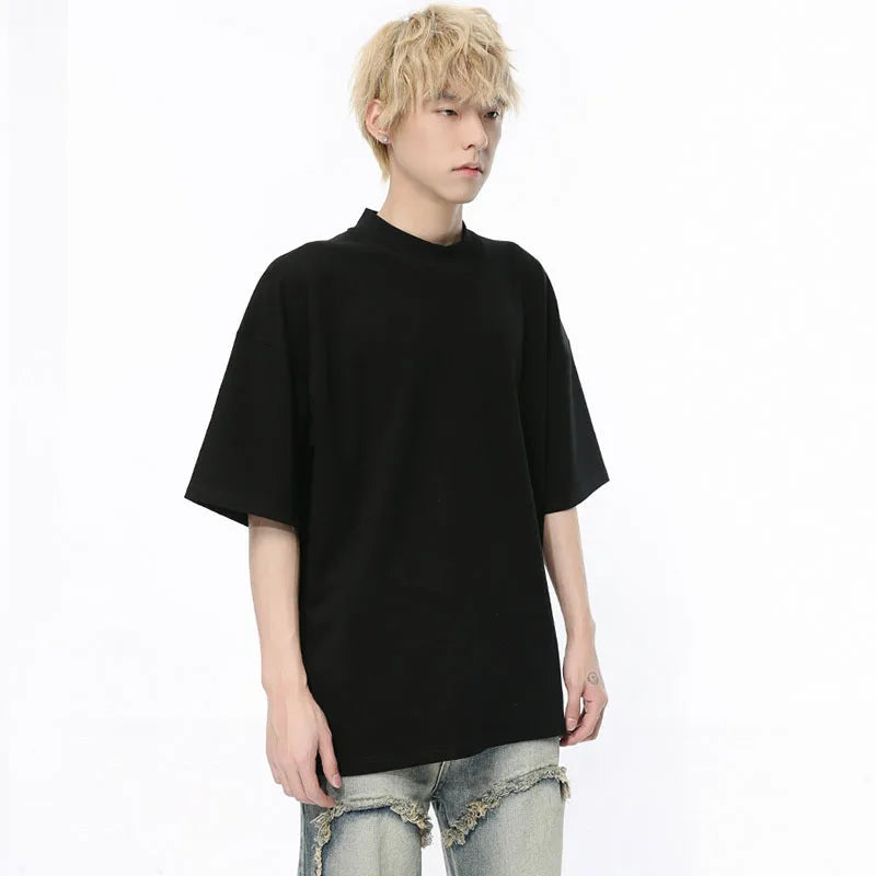 Round Neck Male T-shirt Simple Solid Color Men's Short Sleeve Tops Korean Stylish Solid Color Menwear Summer Trend 9C4742