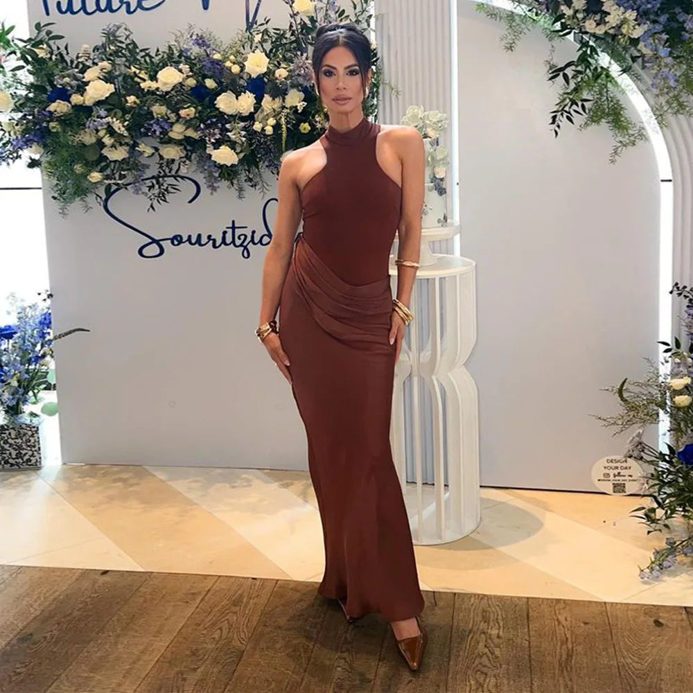 Women Sexy Party Club Evening Bodycon Sleeveless Long Dress Backless Soild Color Elegant Summer Dress