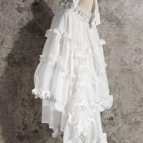 Load image into Gallery viewer, Women  Irregular Ruffles Spaghetti Strap Dress New Round Neck Long Sleeve Loose Fit Fashion Tide Spring Autumn 2025 1W571
